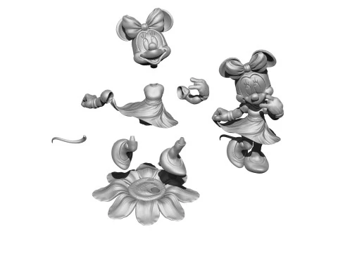 Minnie Mouse CON FIORE PER STAMPA 3D STL assemblato e solido Modello 3D