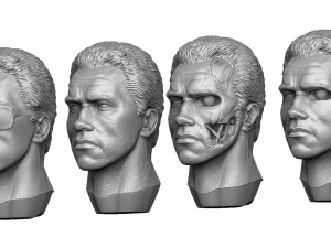 Terminator T-800 FULL HEIGHT 4 head options for 3D printing STL 3D Print Model