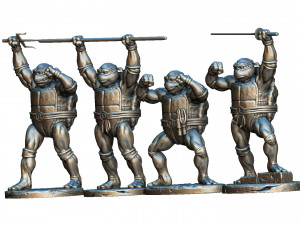 TURTLES 1987 SET FOR 3D PRINT 4 CHARACTERS 3D Model