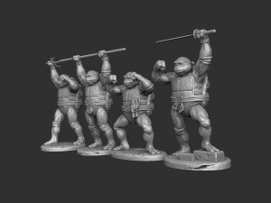 TURTLES 1987 SET FOR 3D PRINT 4 CHARACTERS 3D Model