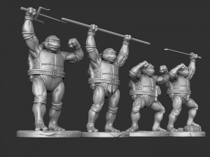 TURTLES 1987 SET FOR 3D PRINT 4 CHARACTERS 3D Model
