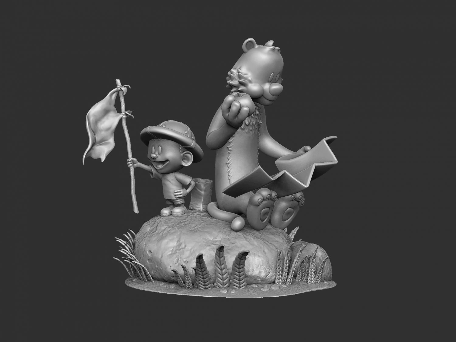 Calvin und Hobbes in der Natur f&uuml;r 3D-Druckstl 3D Druckmodell .c4d .max .obj .3ds .fbx .stl .blend 