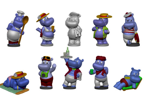 Collection of hippos from Kinder Surprise 1992 for 3D printing STL 3Dプリントモデル
