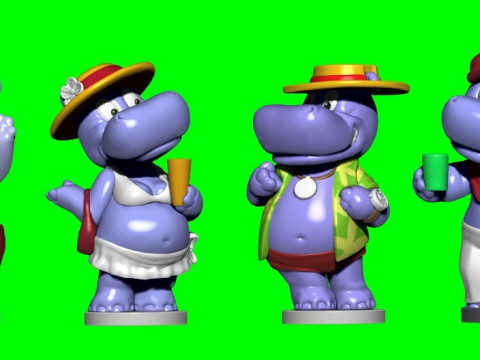 Collection of hippos from Kinder Surprise 1992 for 3D printing STL 3D 打印模型