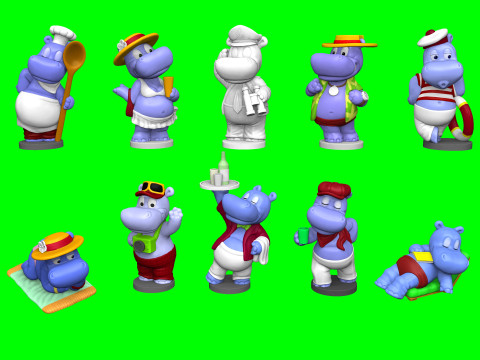 Collection of hippos from Kinder Surprise 1992 for 3D printing STL 3D 打印模型