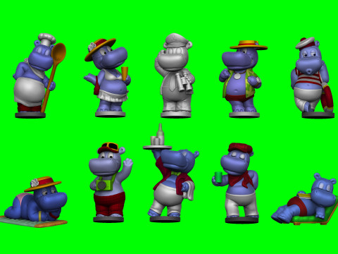 Collection of hippos from Kinder Surprise 1992 for 3D printing STL 3D 打印模型