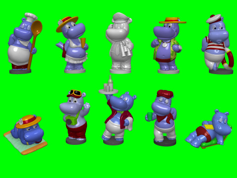 Collection of hippos from Kinder Surprise 1992 for 3D printing STL 3D 打印模型