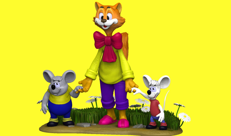 Leopold the cat with mice for 3D printing STL Model 3D .c4d .max .obj .3ds .fbx .stl .blend