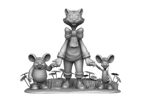Leopold the cat with mice for 3D printing STL Model 3D