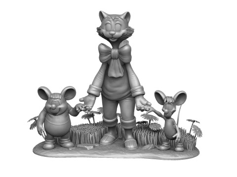 Leopold the cat with mice for 3D printing STL Model 3D