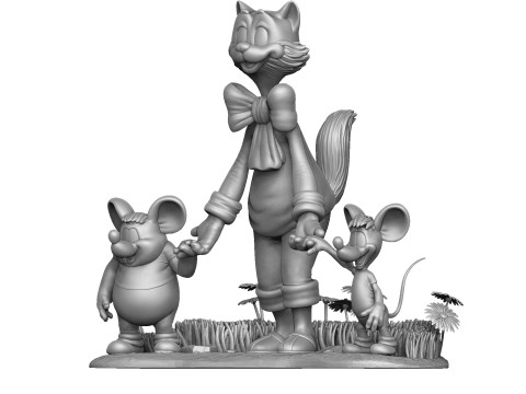 Leopold the cat with mice for 3D printing STL Model 3D