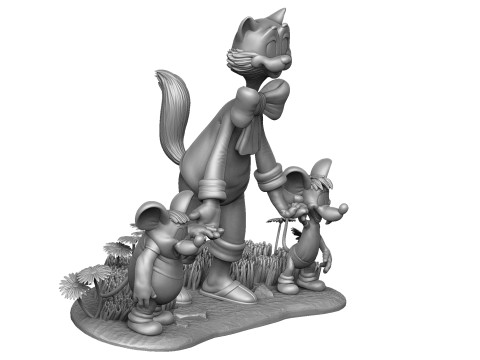 Leopold the cat with mice for 3D printing STL Model 3D