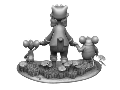 Leopold the cat with mice for 3D printing STL Model 3D