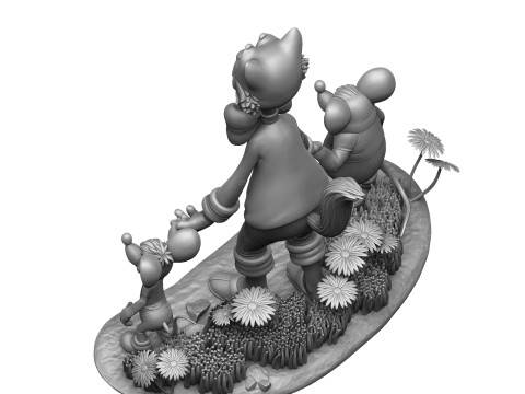 Leopold the cat with mice for 3D printing STL Model 3D