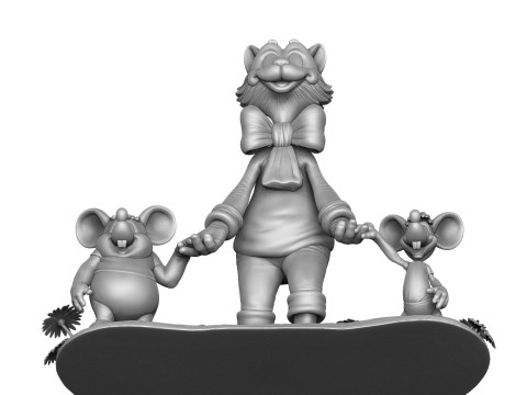 Leopold the cat with mice for 3D printing STL Model 3D