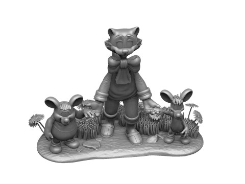 Leopold the cat with mice for 3D printing STL Model 3D