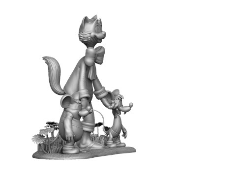 Leopold the cat with mice for 3D printing STL Model 3D