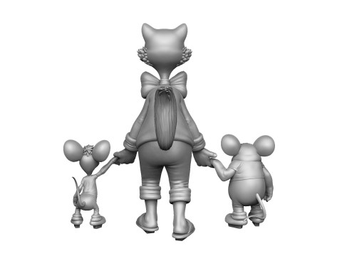Leopold the cat with mice for 3D printing STL Model 3D