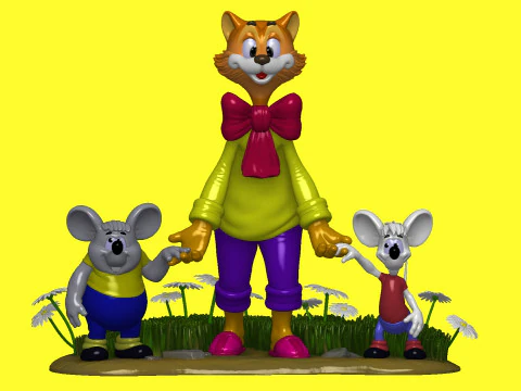 Кіт Леопольд з мишками для 3D друку STL 3D Модель