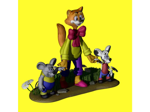 Кіт Леопольд з мишками для 3D друку STL 3D Модель