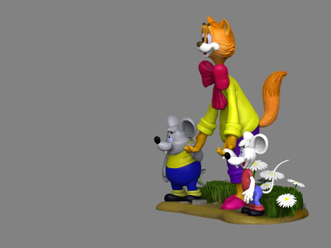 Кіт Леопольд з мишками для 3D друку STL 3D Модель