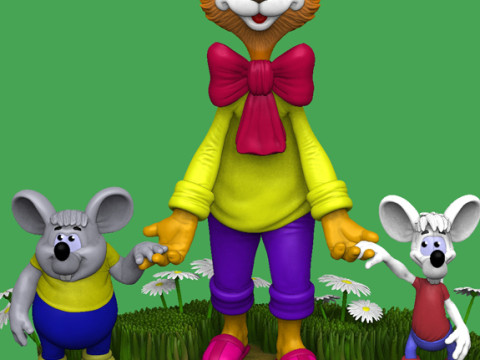 Leopold the cat with mice for 3D printing STL Model 3D
