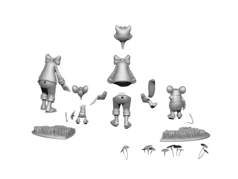 Leopold the cat with mice for 3D printing STL Model 3D