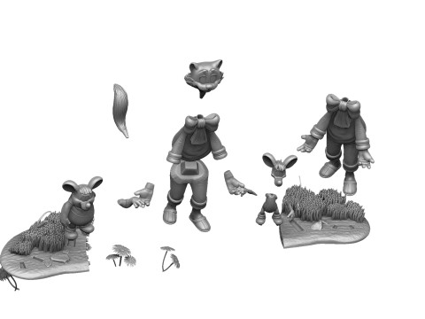 Leopold the cat with mice for 3D printing STL Model 3D