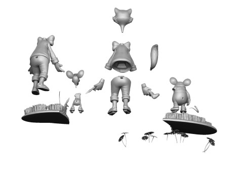 Leopold the cat with mice for 3D printing STL Model 3D