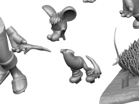 Leopold the cat with mice for 3D printing STL Model 3D