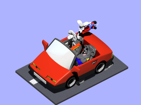 Leopold the cat car with mice for 3D printing STL 3D Model