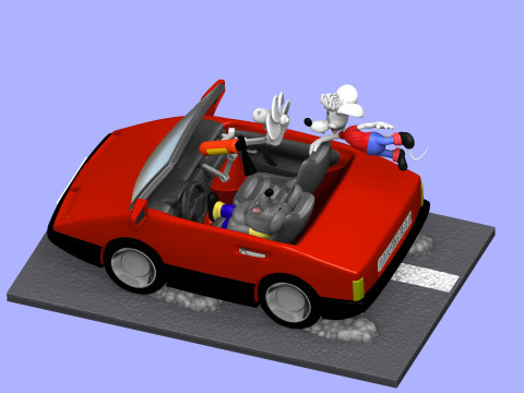 Leopold the cat car with mice for 3D printing STL 3D Model
