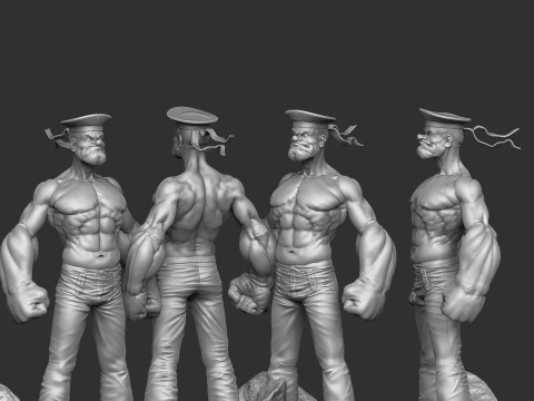 Popeye the Sailor in a cap for 3d print STL Model Cetak 3D