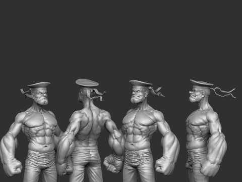 Popeye the Sailor in a cap for 3d print STL Model Cetak 3D