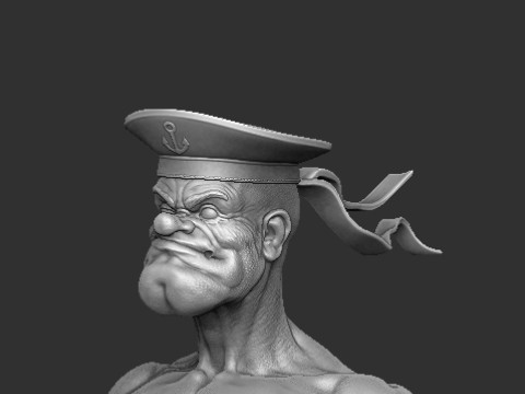 Popeye the Sailor in a cap for 3d print STL Model Cetak 3D
