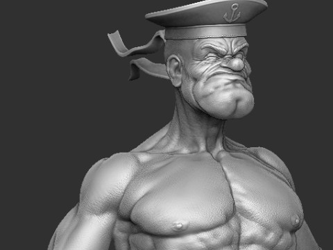 Popeye the Sailor in a cap for 3d print STL Model Cetak 3D