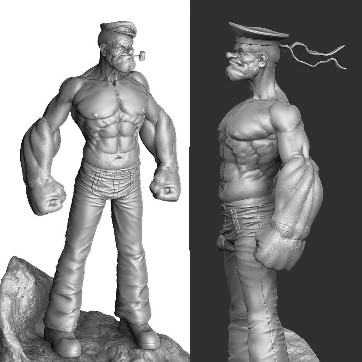 Popeye the Sailor 2 cap options for 3d print STL 3D Print Model .c4d .max .obj .3ds .fbx .stl .blend 