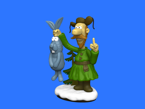 Man with a hare for 3D printing STL 3Dプリントモデル
