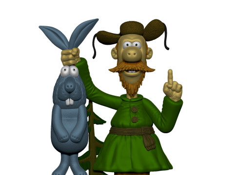 Man with a hare for 3D printing STL 3Dプリントモデル