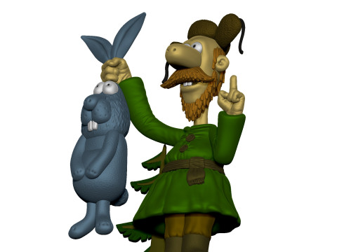 Man with a hare for 3D printing STL 3Dプリントモデル
