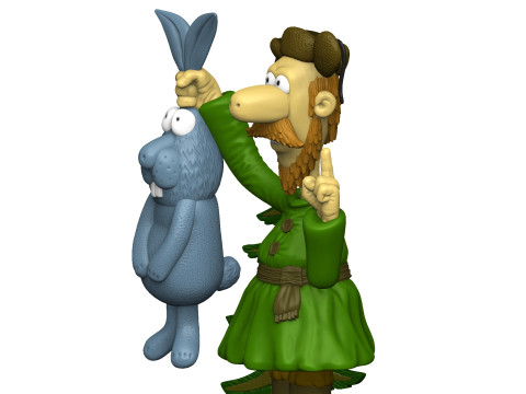 Man with a hare for 3D printing STL 3Dプリントモデル
