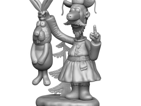 Man with a hare for 3D printing STL 3Dプリントモデル
