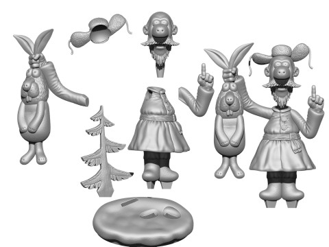 Man with a hare for 3D printing STL 3Dプリントモデル
