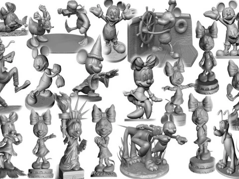 3D プリント用コレクション ミッキーとミニーマウス Stl 3Dモデル