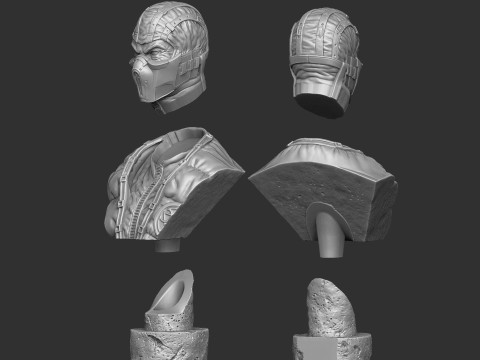 Sub-Zero bust 1 in Mortal Kombat for 3D printing STL Modèles 3D en vedette