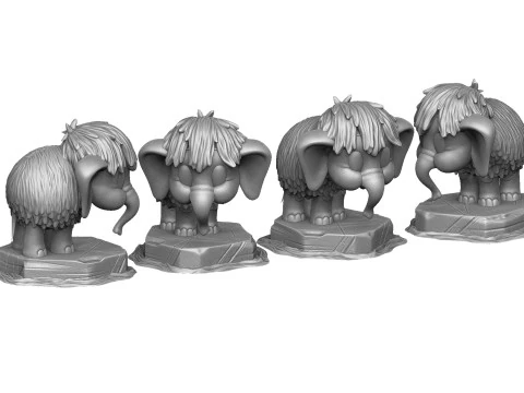 Baby mammoth 4 options for 3D printing STL 3D Print Model