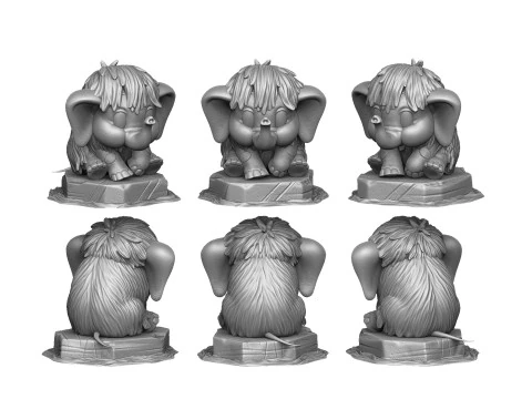 Baby mammoth 4 options for 3D printing STL 3D Print Model