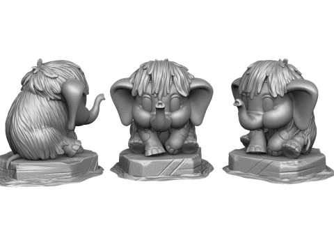 Baby mammoth 4 options for 3D printing STL 3D Print Model