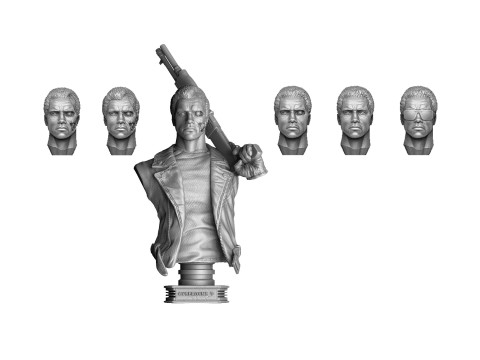 Terminator T-800 BUST with weapons 5 head options for 3D printing STL 3Dプリントモデル