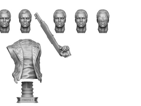 Terminator T-800 BUST with weapons 5 head options for 3D printing STL 3D-Druckmodell